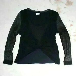 VINTAGE Jean Jones Black Mesh Sleeves Punk Rock Emo Top Women Small